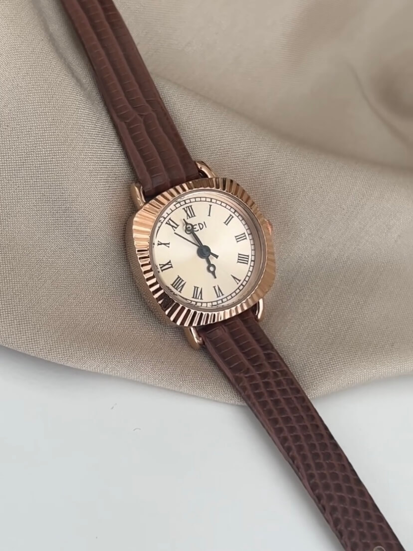 Vintage Style Square Face Brown Leather Women's Watch