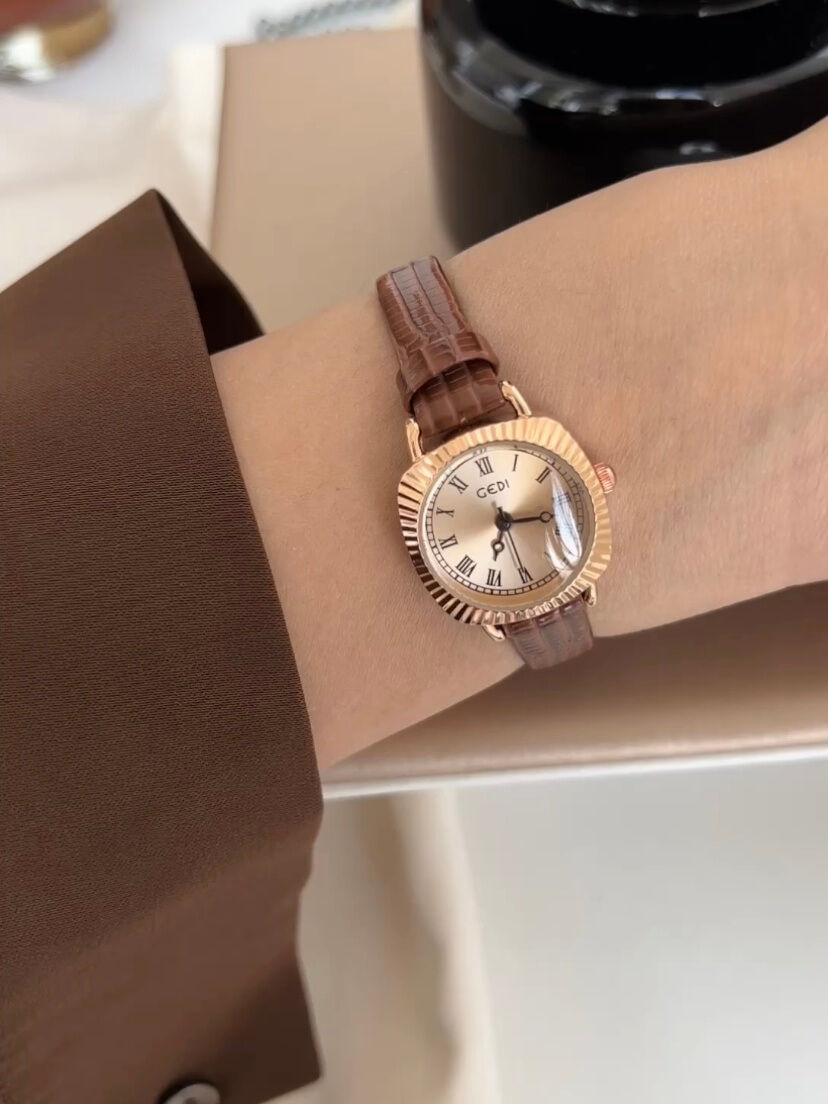 Vintage Style Square Face Brown Leather Women's Watch