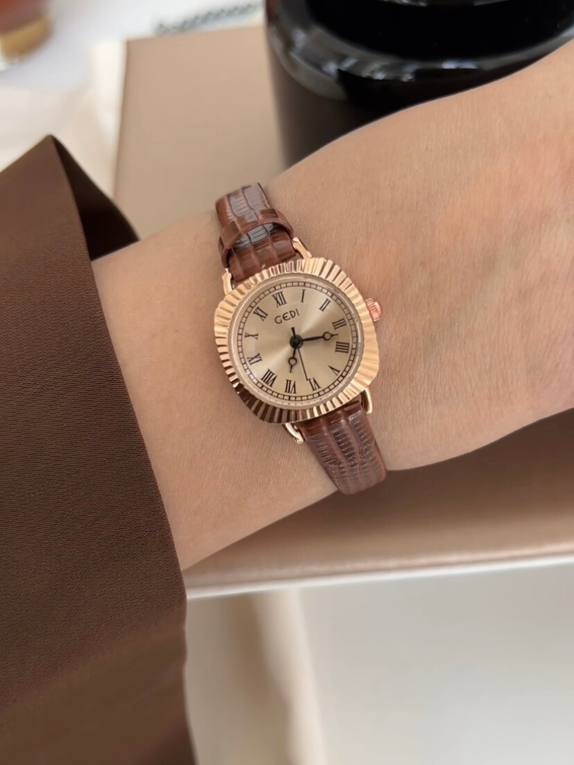Vintage Style Square Face Brown Leather Women's Watch