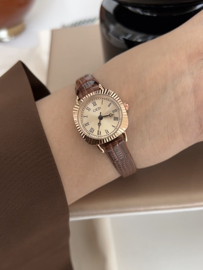 Vintage Style Square Face Brown Leather Women's Watch