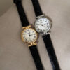 Classic Gold/Silver Round Face Balck Leather Watch