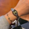 Minimalist Emerald Green Oval Face Silver Bracelet Watch
