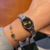 Minimalist Emerald Green Oval Face Silver Bracelet Watch