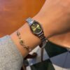 Minimalist Emerald Green Oval Face Silver Bracelet Watch