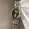 Minimalist Emerald Green Oval Face Silver Bracelet Watch