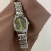Minimalist Emerald Green Oval Face Silver Bracelet Watch