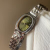 Minimalist Emerald Green Oval Face Silver Bracelet Watch