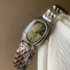 Minimalist Emerald Green Oval Face Silver Bracelet Watch