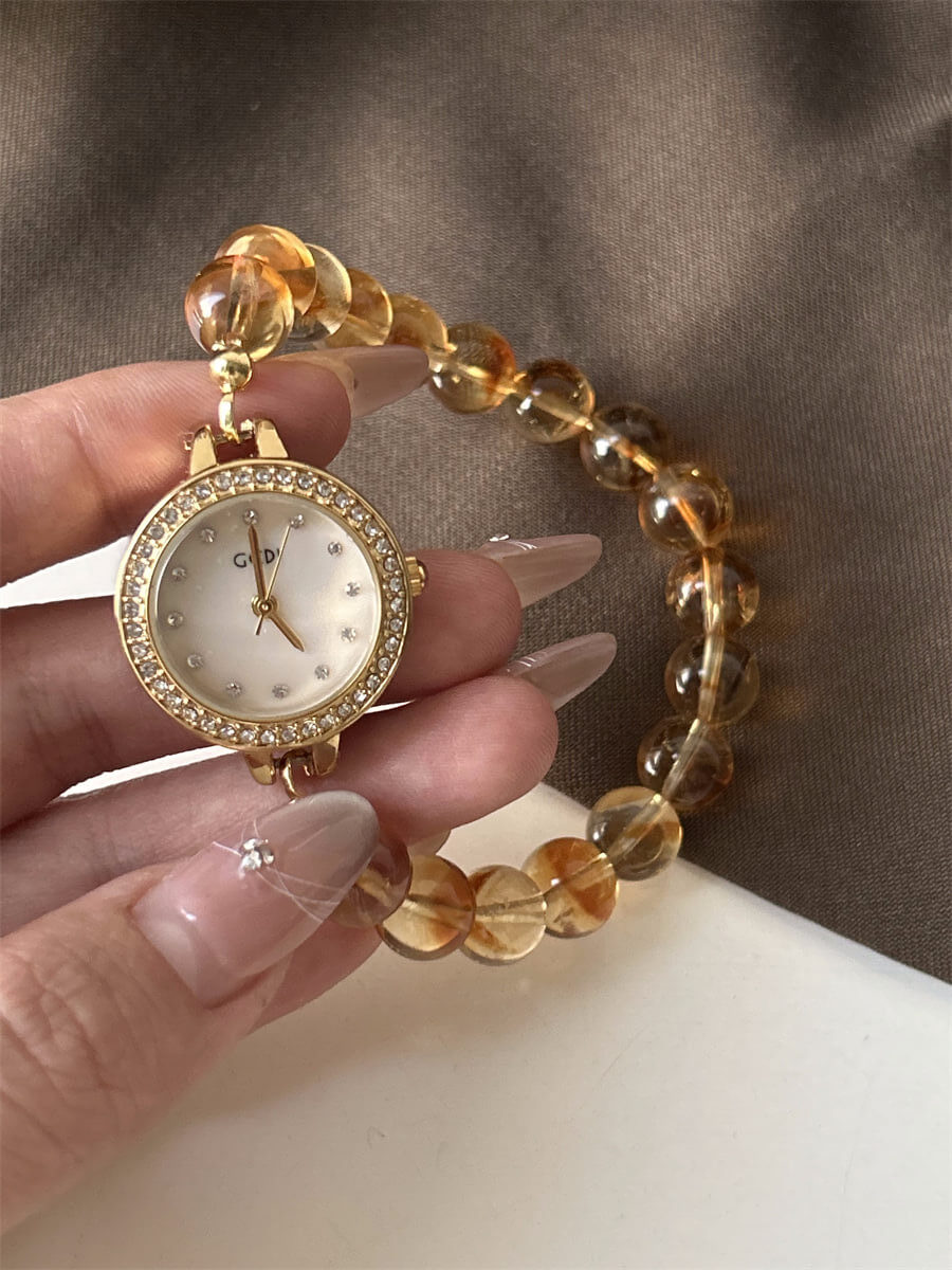 Handmade Natural Stone Yellow Crystal Watch for Women