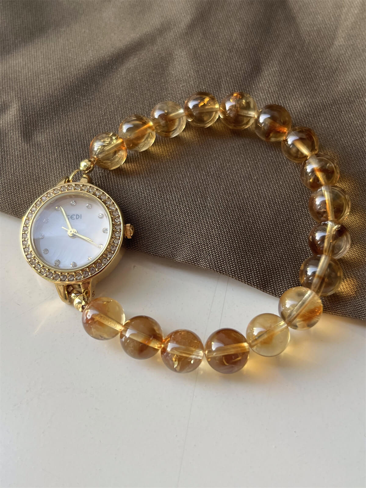Handmade Natural Stone Yellow Crystal Watch for Women