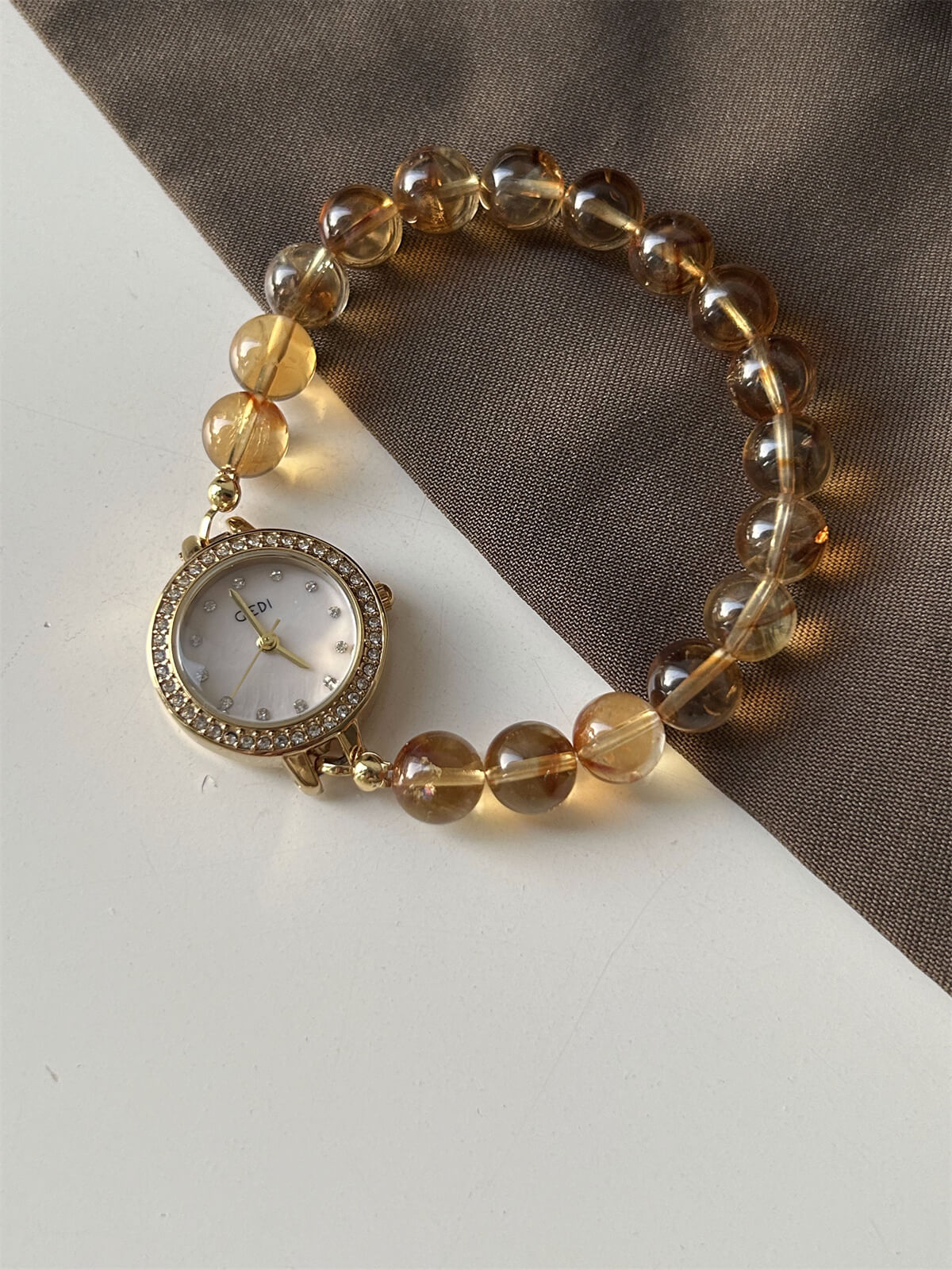 Handmade Natural Stone Yellow Crystal Watch for Women