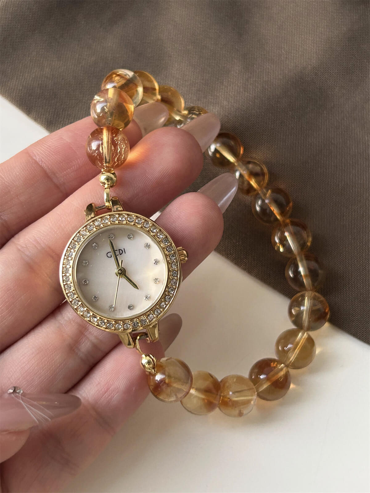 Handmade Natural Stone Yellow Crystal Watch for Women