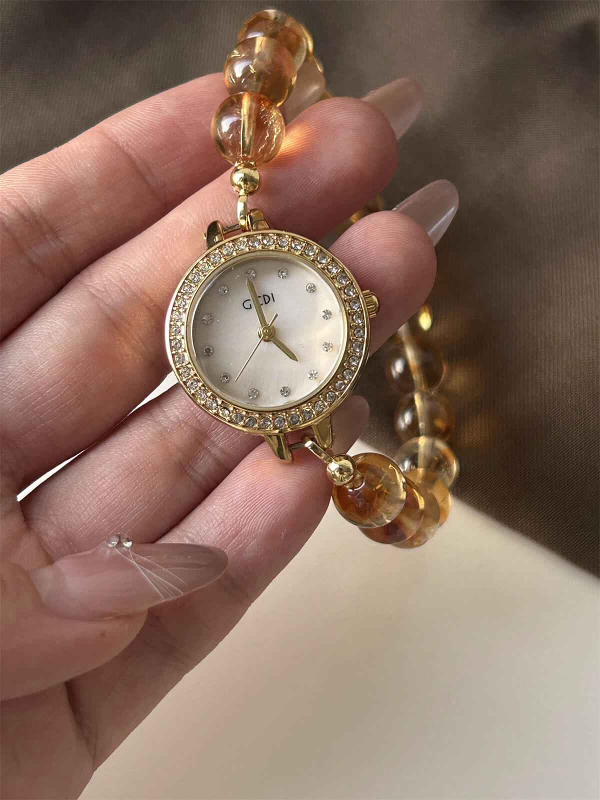 Handmade Natural Stone Yellow Crystal Watch for Women