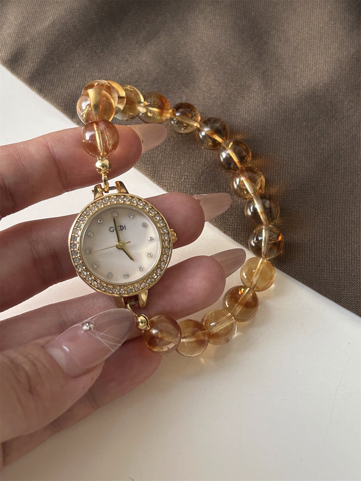 Handmade Natural Stone Yellow Crystal Watch for Women