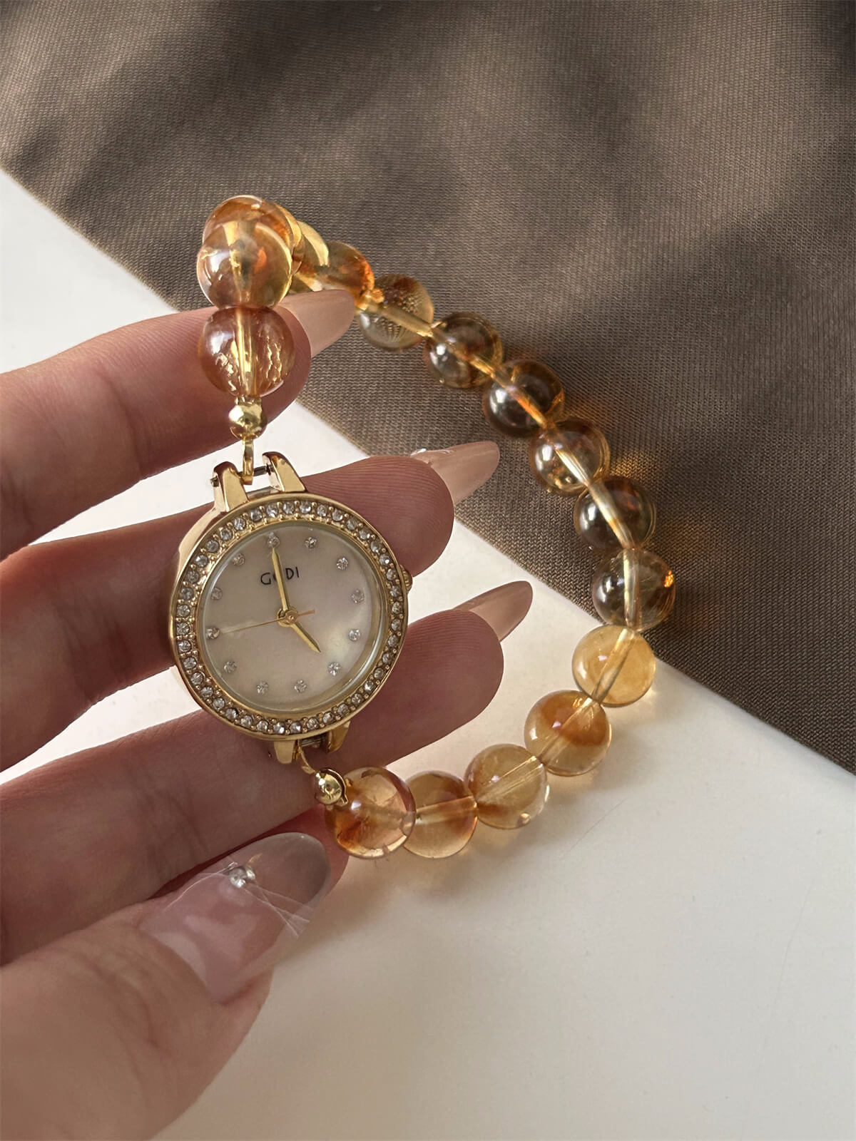 Handmade Natural Stone Yellow Crystal Watch for Women