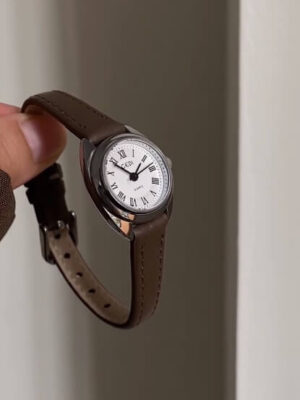 Minimalist Brown/Grey Roman Numeral Dial Leather Watch