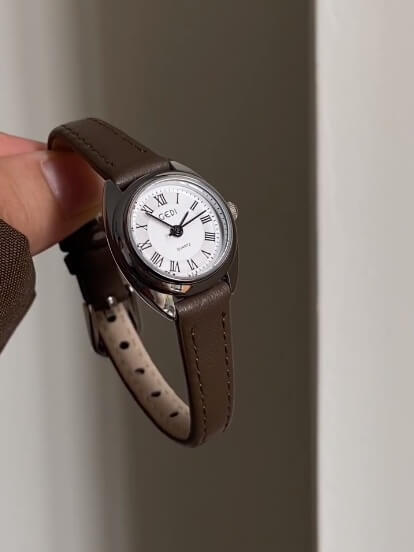 Minimalist Brown/Grey Roman Numeral Dial Leather Watch