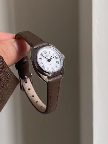 Minimalist Brown/Grey Roman Numeral Dial Leather Watch