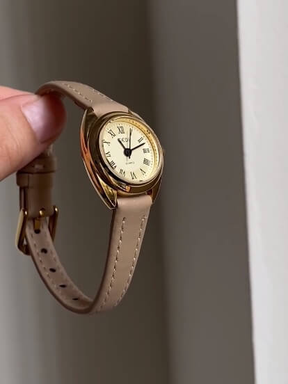 Minimalist Brown/Grey Roman Numeral Dial Leather Watch