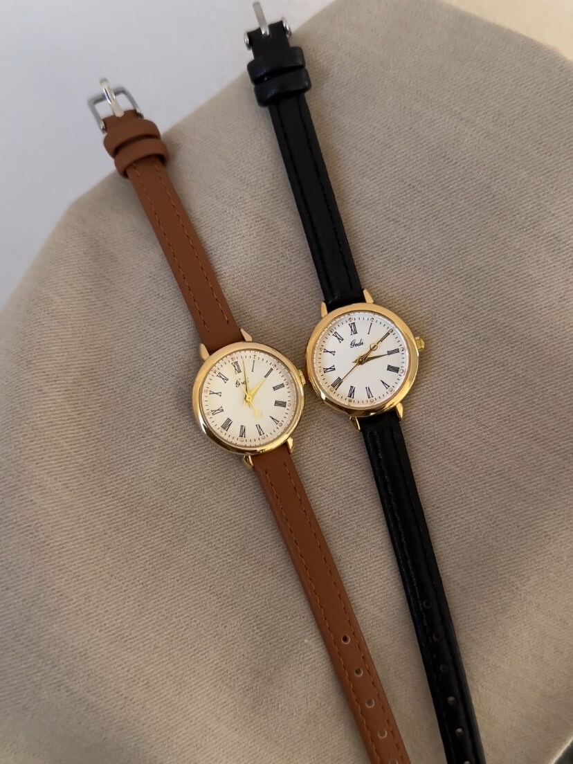 Classic Brown/Black Round Face Leather Watch