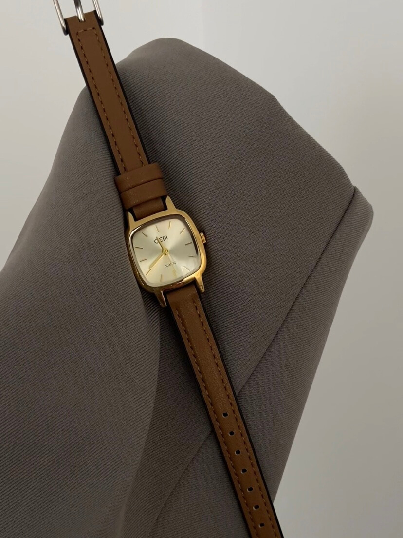 Classic Style Square Face Brown Leather Women's Watch