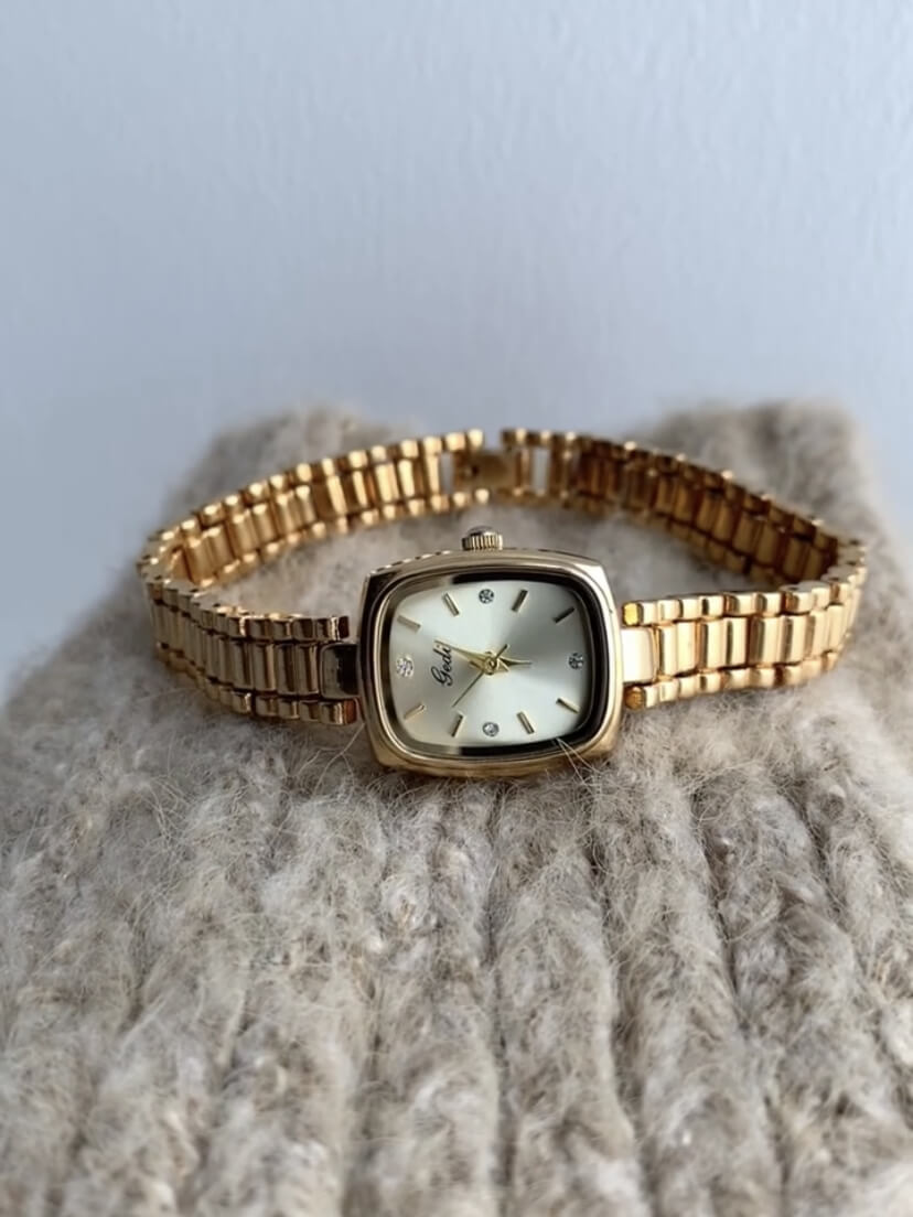 Classic Gold Square Face Bracelet Watch For Women