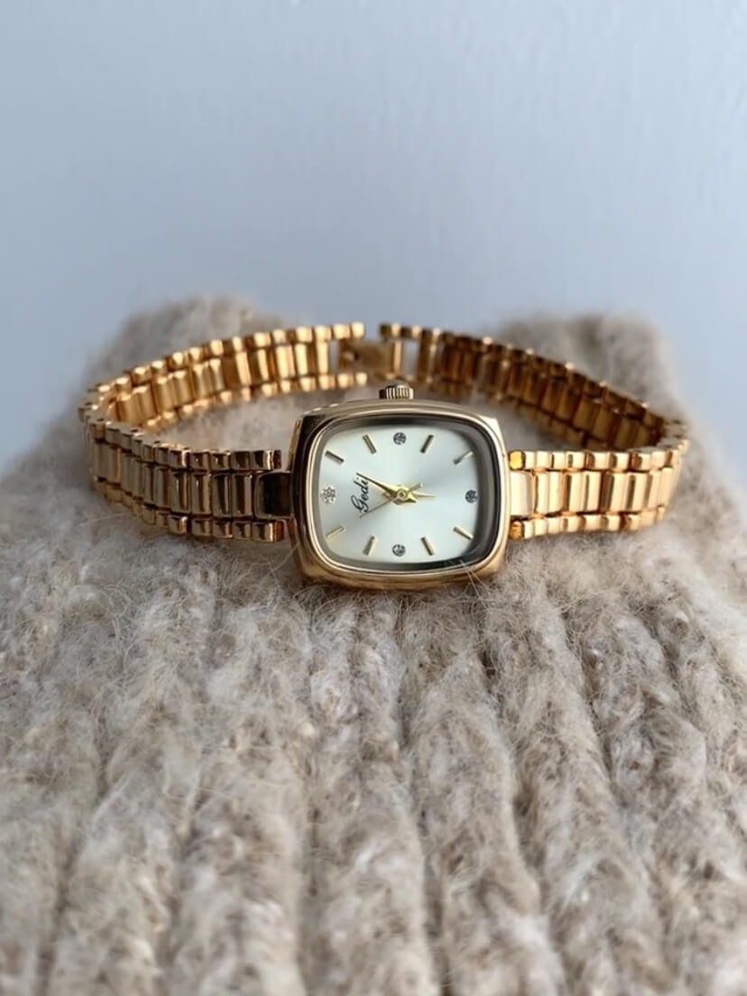 Classic Gold Square Face Bracelet Watch For Women