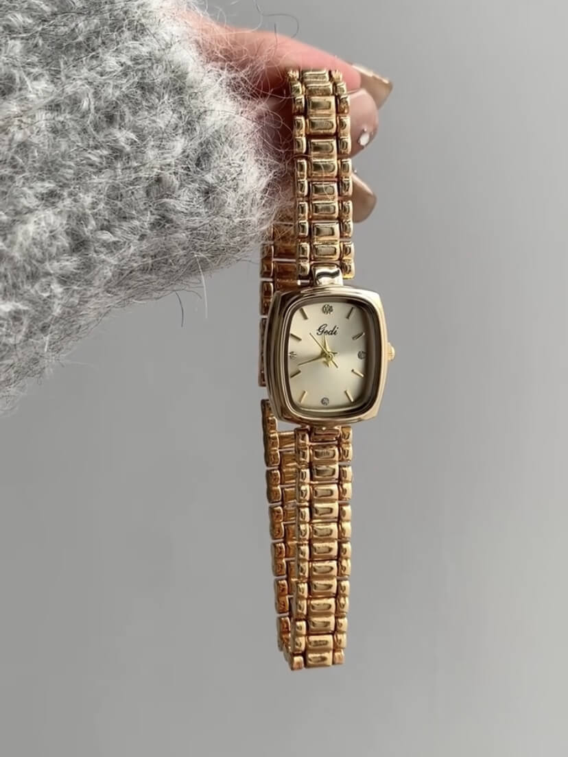 Classic Gold Square Face Bracelet Watch For Women