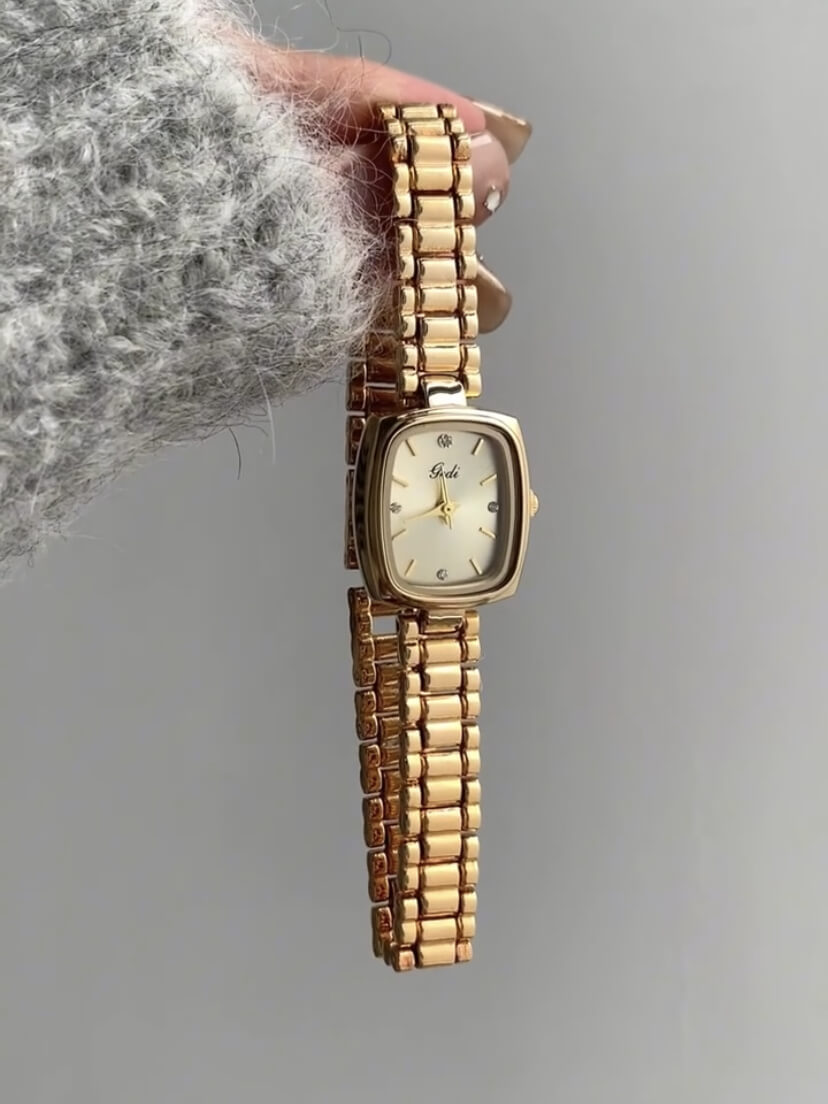 Classic Gold Square Face Bracelet Watch For Women