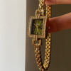 Vintage Style Emerald Green Square Face Glod Bracelet Watch