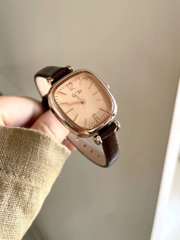 Chic Style Square Face Brown Leather Women‘s Watch