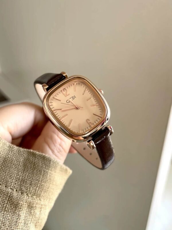 Chic Style Square Face Brown Leather Women‘s Watch