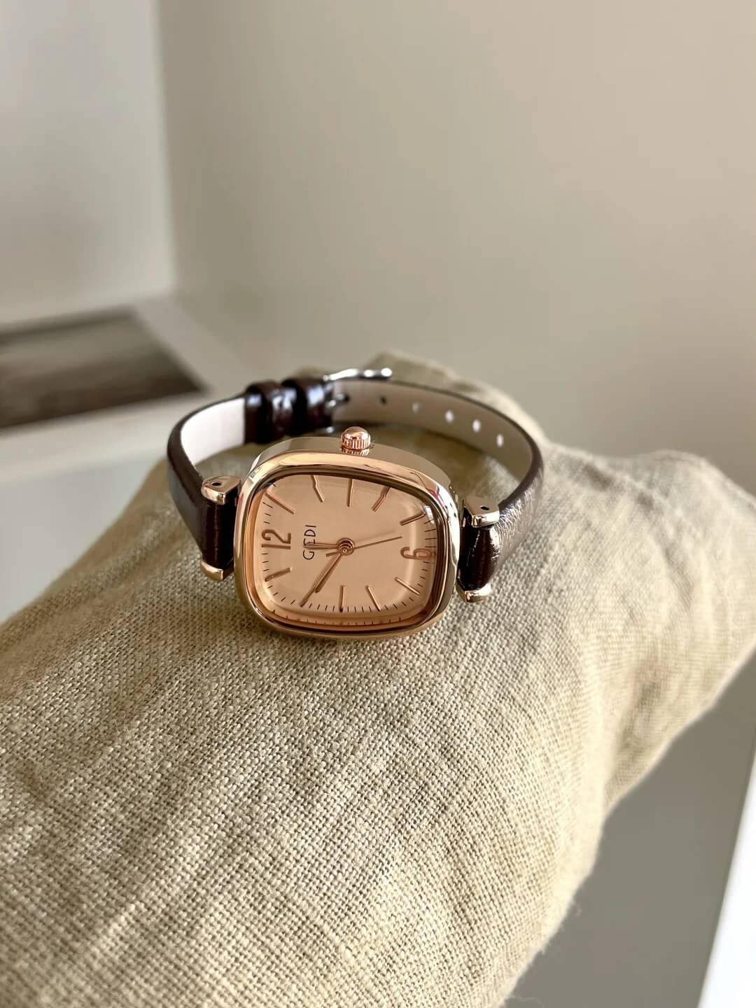 Chic Style Square Face Brown Leather Women‘s Watch