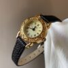 Vintage Style Gold Round Face Black Leather Watch