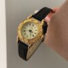 Vintage Style Gold Round Face Black Leather Watch