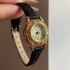 Vintage Style Gold Round Face Black Leather Watch