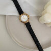 Vintage Gold Round White Face Black Leather Watch