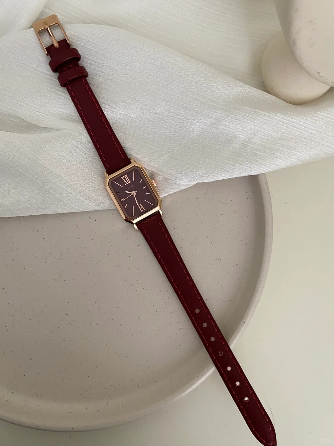 Classic Rectangle Face Brown/Green/Orange Leather Watch