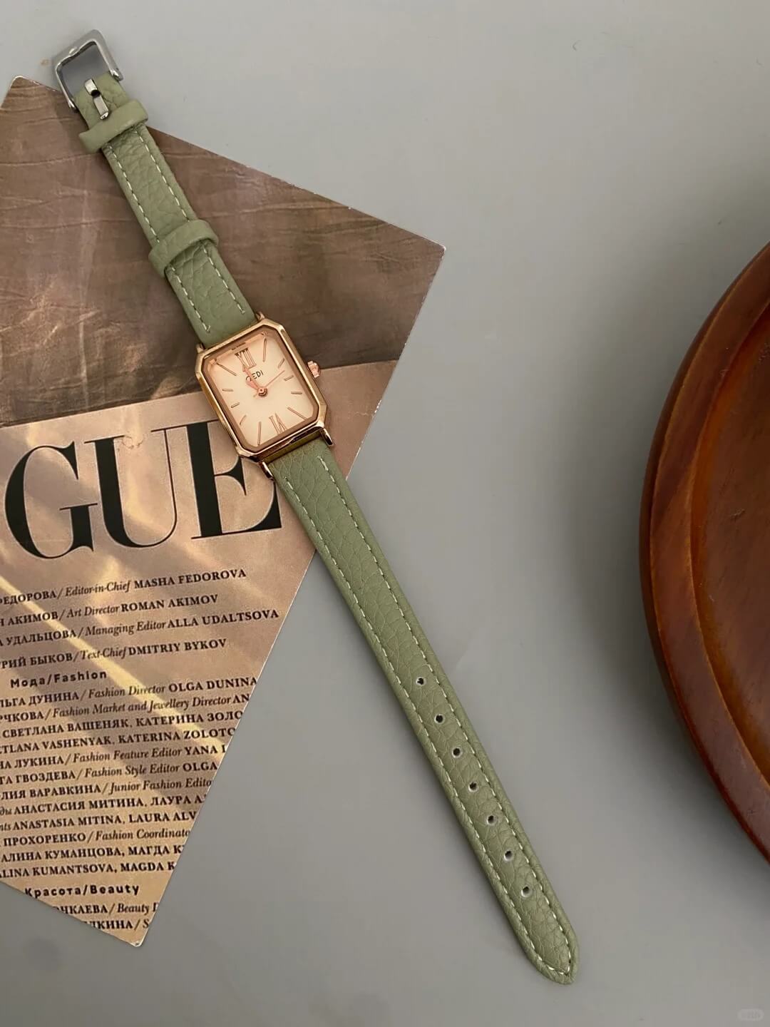 Classic Rectangle Face Brown/Green/Orange Leather Watch