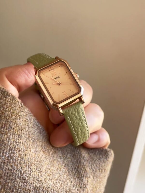 Classic Rectangle Face Brown/Green/Orange Leather Watch