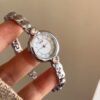 White/Blue Mother of Pearl Round Face Silver Bracelet Watch