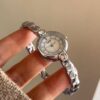 White/Blue Mother of Pearl Round Face Silver Bracelet Watch