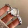 White/Blue Mother of Pearl Round Face Silver Bracelet Watch