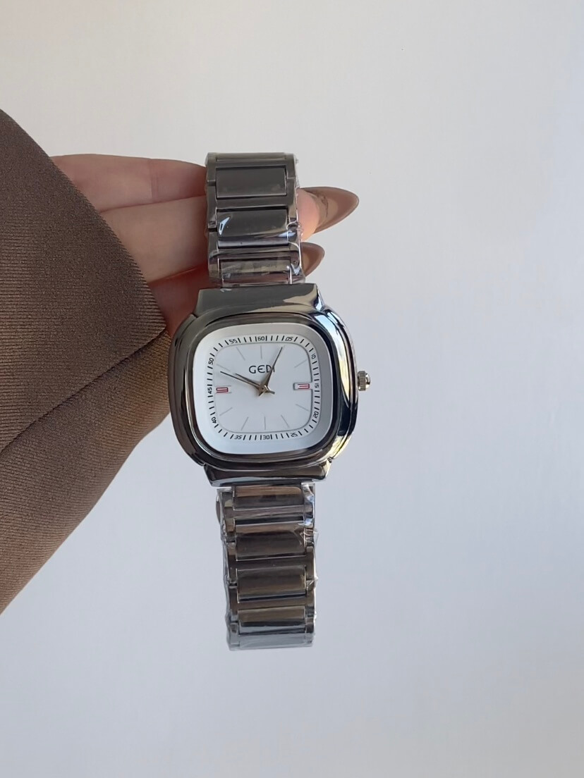 Chic White/Black Square Face Silver Bracelet Watch