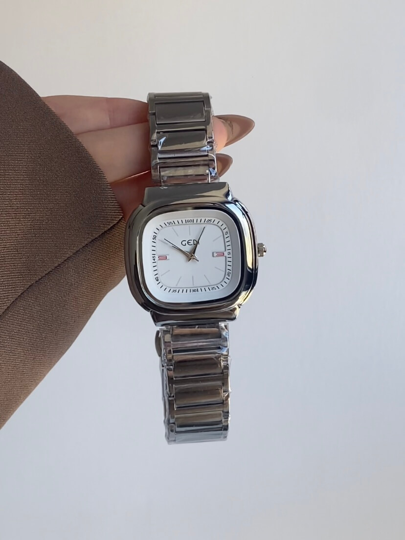 Chic White/Black Square Face Silver Bracelet Watch