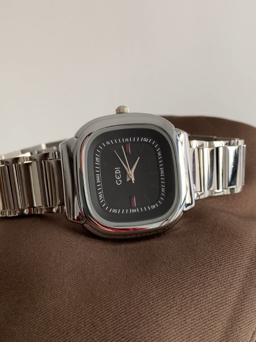 Chic White/Black Square Face Silver Bracelet Watch