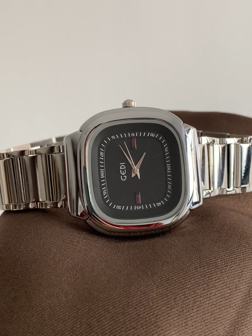 Chic White/Black Square Face Silver Bracelet Watch