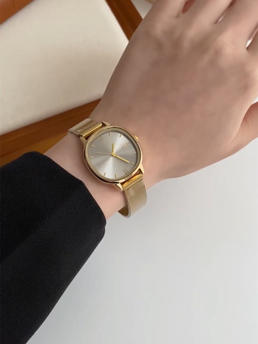 Chic Gold/White/Gray Square Face Women's Watch