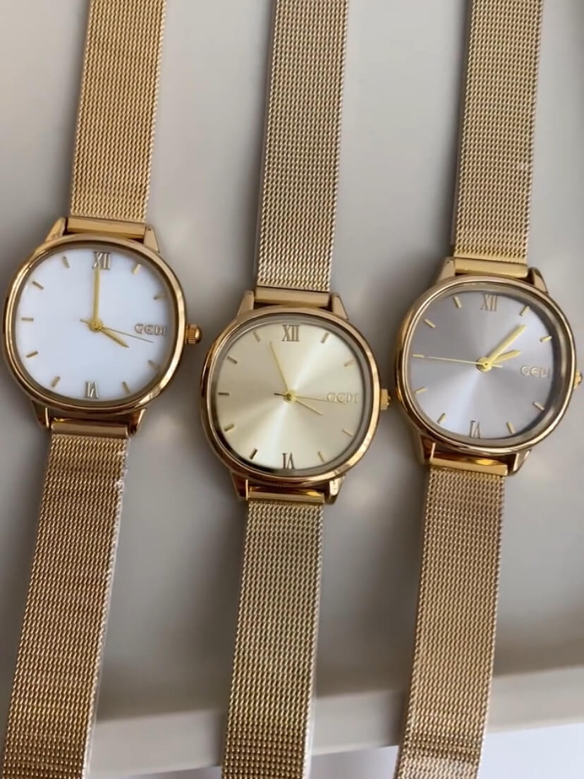 Chic Gold/White/Gray Square Face Women's Watch