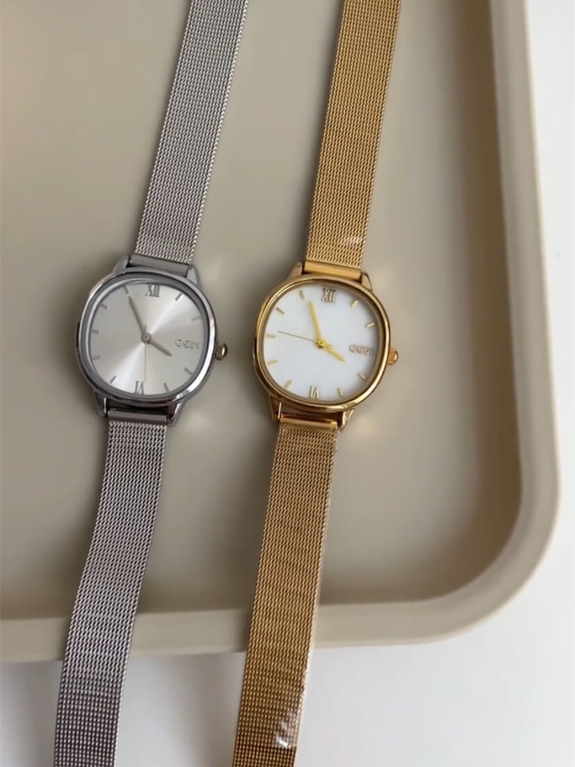 Chic Gold/White/Gray Square Face Women's Watch